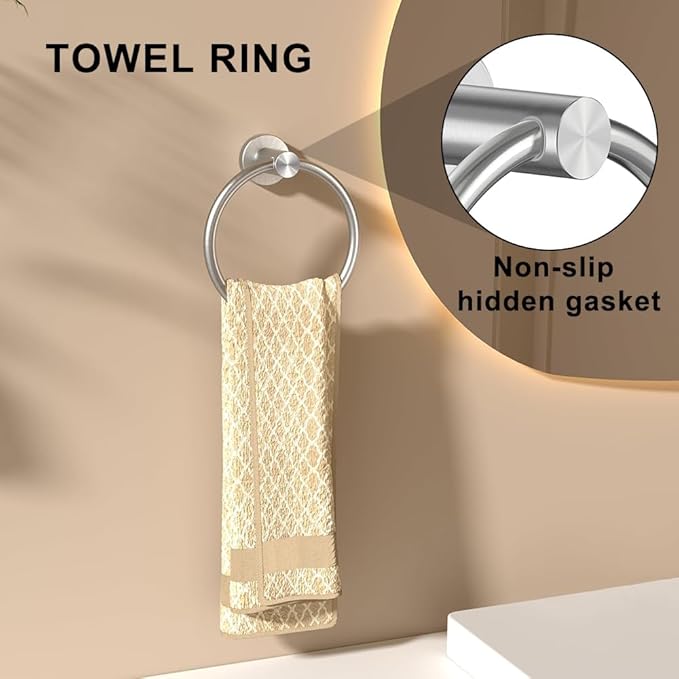 MGahyi 5 Pieces Bathroom Accessories Set, Stainless Bathroom Hardware Set, Extendable Towel Racks for Bathroom(12.8-24.8inch), Robe Towel Hooks Toilet Paper Holder Towel Ring (Silver)