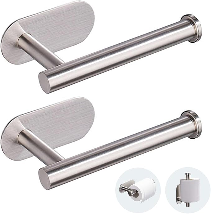JOPOFI Toilet Paper Holder - Self Adhesive Toilet Paper Holder Wall Mount for Bathroom, SUS 304 Stainless Steel Command Strip Toilet Paper Roll Holder Stick On, No Drilling - Brushed Nickel（2 Pcs）