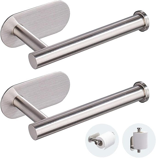 JOPOFI Toilet Paper Holder - Self Adhesive Toilet Paper Holder Wall Mount for Bathroom, SUS 304 Stainless Steel Command Strip Toilet Paper Roll Holder Stick On, No Drilling - Brushed Nickel（2 Pcs）