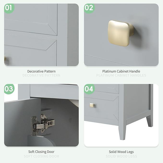 20 in Small Bathroom Vanity with Sink,Wood Modern Single Bathroom Sink Cabinet with Soft Closing Door and Drawer,Freestanding Grey