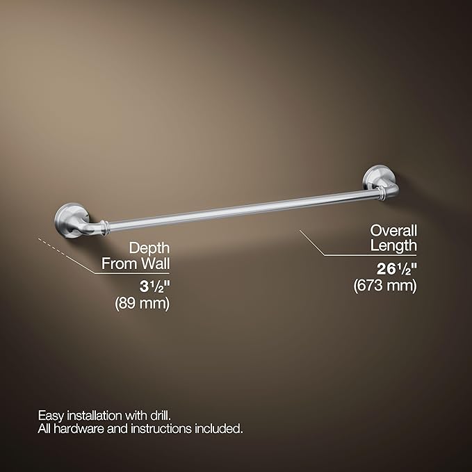 Kohler 27384-CP Bellera® 24" Towel bar, Polished Chrome