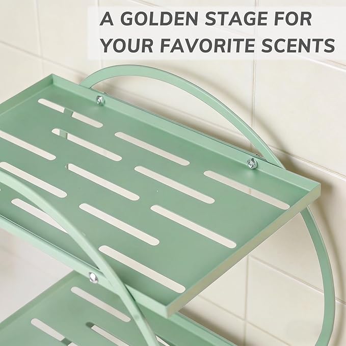 BO2706 2 Tier Bathroom Organizer, Perfume Organizer for Dresser, Green