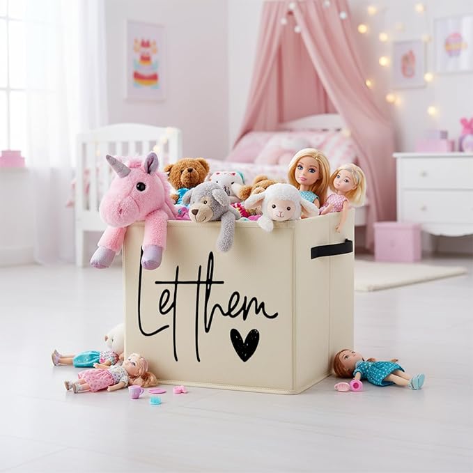 Inspirational Let Them Storage Bin Box with Handles, Mental Health Gifts, Positive Affirmation Quote Foldable Baskets Organizer for Bedroom Bathroom Home Clothes Toys Books