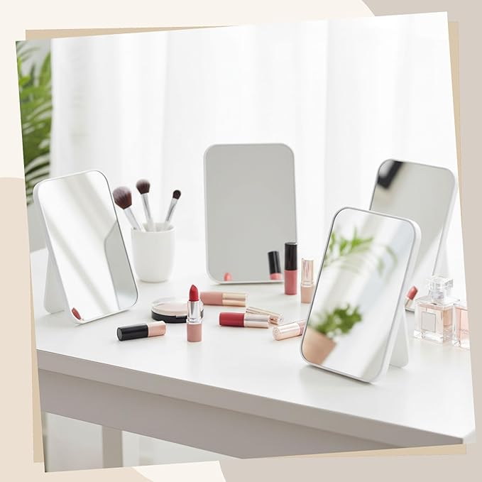 Cinnvoice 36 Pack Desktop Makeup Mirror Bulk 90° Adjustable Portable 8" Vanity Table Mirror with Stand, Folding Travel for Makeup Party Spa Party, Women, Cosmetics Personal Beauty (White)