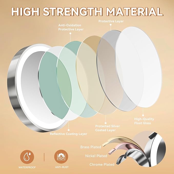 Auxmir 8'' Wall Mounted Lighted Makeup Mirror, 3200mAh Rechargeable Double-Sided 1X/20X Magnifying Mirror with Light, Touch Dimmable 3 Color Light, 360° Rotation Foldable Extended Arm, Chrome