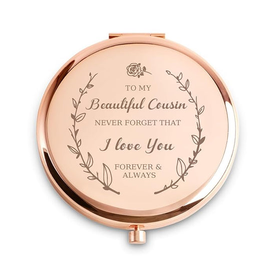 Personalized Gifts for Cousin, Custom Cousin Gifts for Birthday, Engraved Compact Mirror, Mothers Day Basket Stuffers