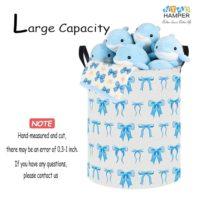 NTAOHAMPER Laundry Hamper,Laundry Basket,Baby Nursery Hamper,Waterproof Storage Bin,Clothes Organizer Basket,Room Decor(Blue Bowknot)