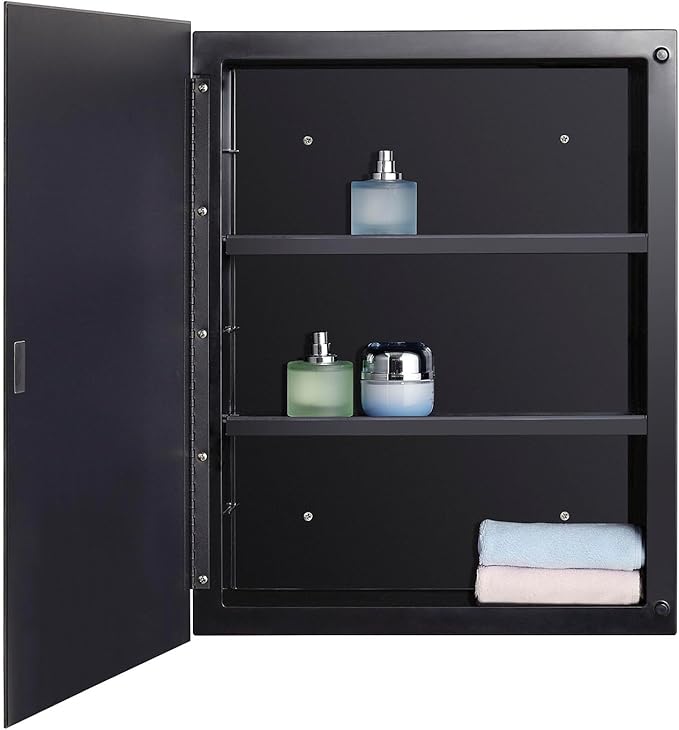 IDYLLOR Black Plastic Bathroom Medicine Mirror Cabinet Beveled Edge, 16 x 20 inch, Surface and Recessed Mount
