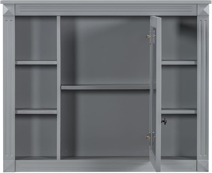 Merax Medicine Cabinet with Mirror, Wall Mount Bathroom Cabinet 35" x 28" Over Toilet Storage Cabinet Organizer with Door and Open Shelves, Mirrored Bathroom Wall Cabinet