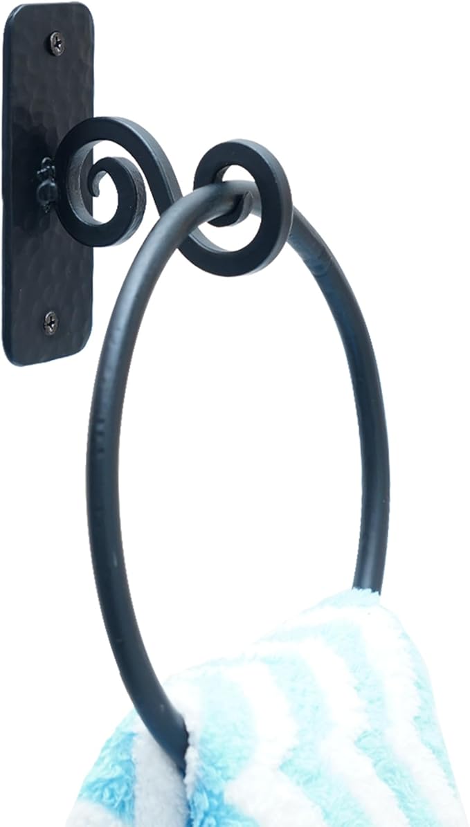 The Metal Magician Round Hand Towel Holder for Bathroom Wall - Kitchen Towel Ring - Aesthetic Design & Heavy Duty Durability - (Spiral Suspension) - (Black)