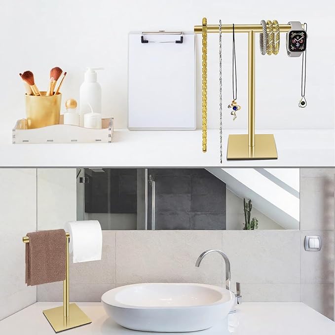 Freestanding Hand Towel Holder Countertop Modern Stand Towel Rack with Square Base Space Saving 304 Stainless Steel Hand Towel Holder Brushed Gold Finished