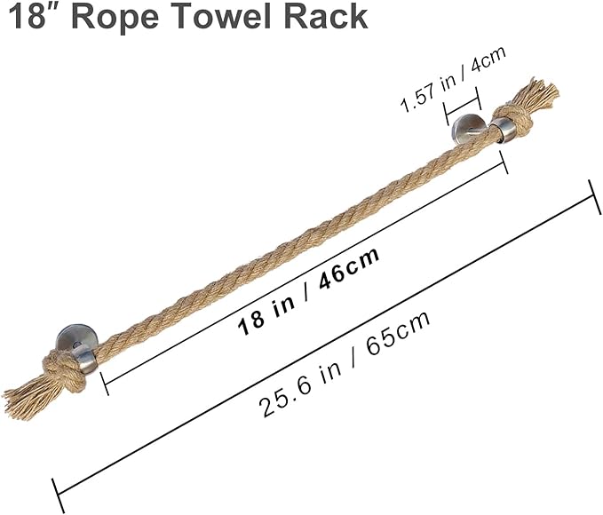 18 Inch Towel Rack - Nautical Rope Beach Bathroom Decor, Bathroom Accessories Wall Mount Coastal Towel Holder with Knot Design, Rustic Towel Bar Silver Stainless Steel