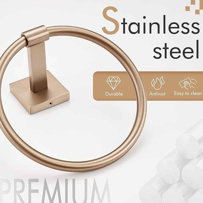 KOKOSIRI Hand Towel Holder Wall Mounted Towel Ring Bathroom Accessories Shower Towel Hanger Rack Stainless Steel Champagne Bronze, B3010CPG