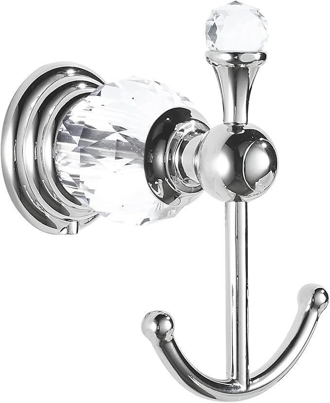 WINCASE Crystal Towel Hook Chrome, Bath Robe Hook, Silver Bathroom Wall Hooks Double for Coats Wall Mounted Modern Style