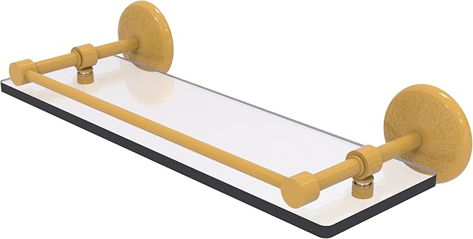 Allied Brass MC-1/16-GAL-SGL Monte Carlo 16 Inch Tempered Glass Shelf with Gallery Rail, Spanish Gold
