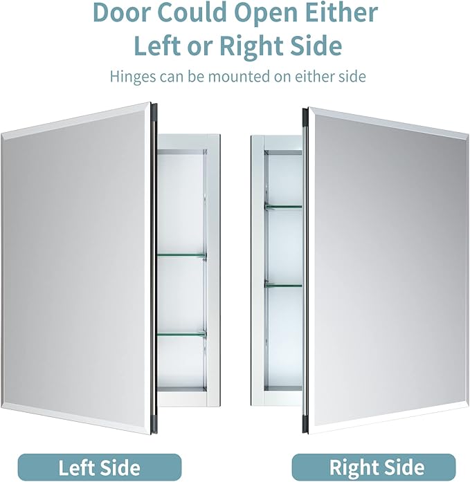 Movo 30 Inch x 24 Inch Bathroom Medicine Cabinet with Mirror, Aluminum Mirror Cabinet with Single Door, Surface Wall Mount or Recess Installation