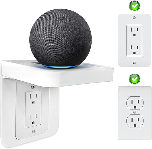 Outlet Shelf, Bathroom Wall Holder with Built-in Cable Management, Wall Organizer for Smart Home Decor Space Saving Electric Toothbrush Use as Echo Holder (Decora-style rectangular, 1, Pack)