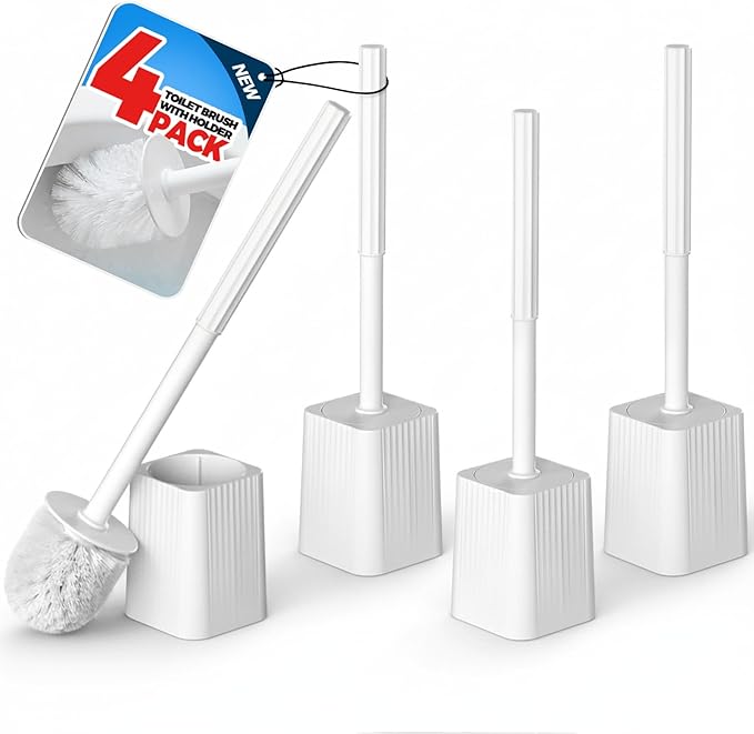 FORASTO 4Pack Toilet Bowl Brush and Holder Set - Toilet Scrubber Brush,Cleaning Brush,Bathroom Decor,Household Essentials,Cleaning Supplies,Home Essentials,White