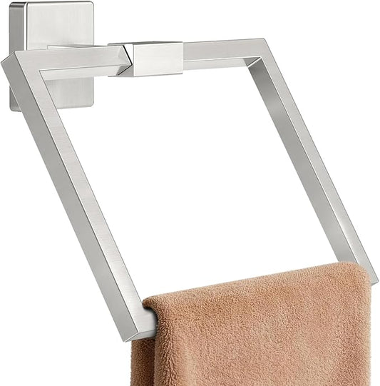 CHJgroup Bathroom Hand Towel Holder, Square 180° Swivel Towel Rings for Bathroom Wall Stainless Steel Heavy Duty, Brushed Nickel