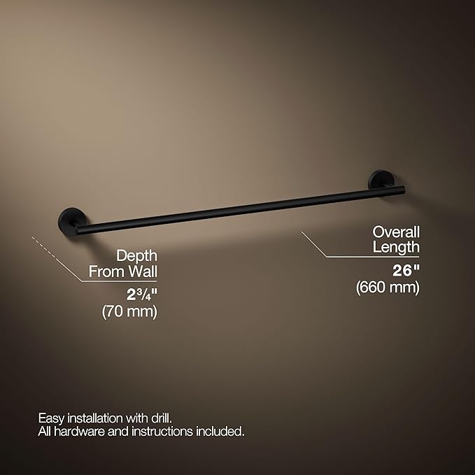 Kohler 27287-BL Elate® 24" Towel bar, Matte Black