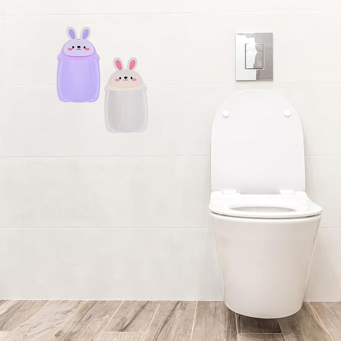 4pcs No-Drill Cute Bunny Wall Mounted Storage Shelves Bathroom and Kitchen Organizer Rack with Floating Bins in Blue, Purple, Pink, and White for Toiletries and Spice Storage