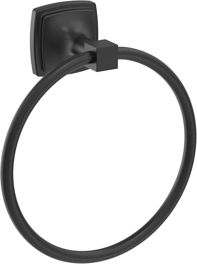 Amerock BH36092MB | Matte Black Towel Ring | 7-9/16 in (192 mm) Length Towel Holder | Stature | Hand Towel Holder for Bathroom Wall | Small Kitchen | Bath Accessories