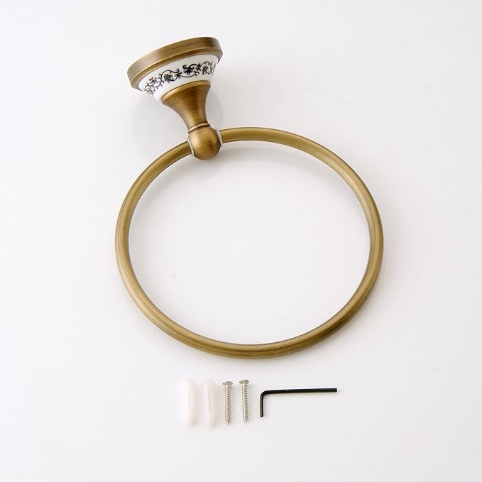 Towel Ring Antique Brass Hanger Hand Towel Holder for Bathroom Kitchen Accessories Wall Mounted,Porcelain Design