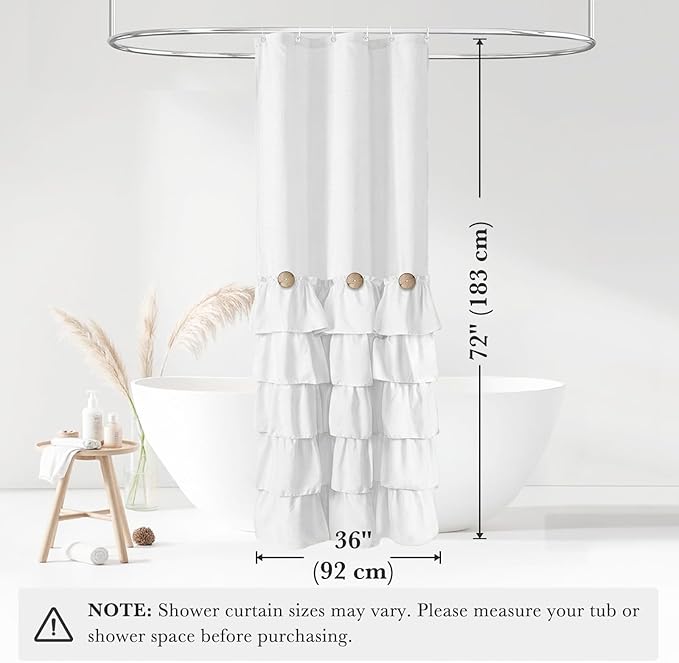 Seasonwood Small Stall Farmhouse Shower Curtain 36x72 Half Size,White Shower Curtain 36 X 72inch Fabric Shower Curtains with Buttons & White Ruffles for Bathroom Bathtubs Decor Accessory