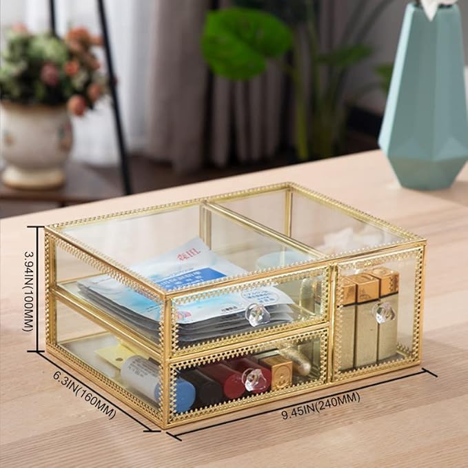 YUEHUA Makeup Organizer Glass Bathroom Countertop Vanity Cosmetic Organizer for Brushes Lipsticks Skincare