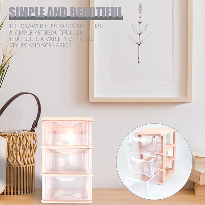 3 Layers Plastic Storage Bins with Drawers Portable Drawer Type Makeup Organizer Multifunction Desk Storage Containers for Home Office Cosmetics Sundries