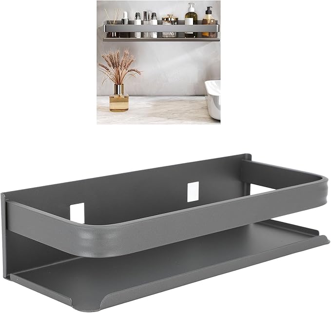 TANIQIACA Simple Aesthetic Wall Mounted Bathroom Rack, Multifunctional Floating Shelves for Bathroom Kitchen Storage, Sturdy Stainless Steel, Large Capacity, Strong Adhesive, No Drill Insta (25cm)