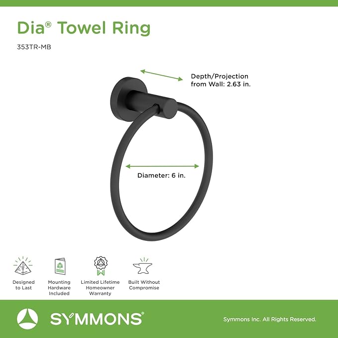 Symmons 353TR-MB Dia Wall-Mounted Towel Ring in Matte Black