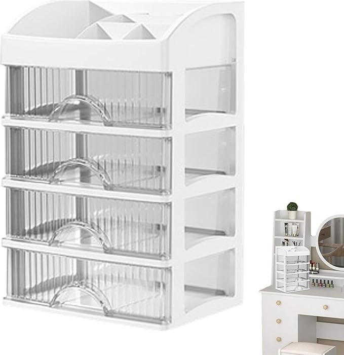 Makeup and Jewelry Organizer-Multilayer Transparent Drawer Storage,Desk Drawer Organizer-Cosmetics Jewelry Storage Cabinet,Desktop Rack for Stationery | Household Storage,for School Home (white, XL)