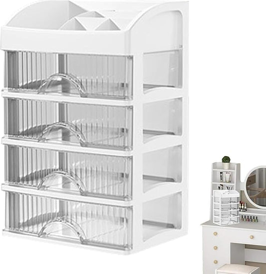 Makeup and Jewelry Organizer-Multilayer Transparent Drawer Storage,Desk Drawer Organizer-Cosmetics Jewelry Storage Cabinet,Desktop Rack for Stationery | Household Storage,for School Home (white, XL)