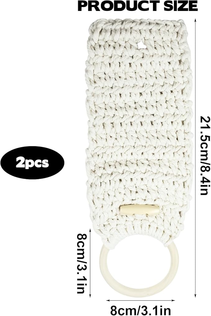 Aerbee Macrame Towel Holder Ring, 3PCS Kitchen Towel Hooks for Kitchen & Bathroom, Decorative Boho Style Kitchen Oven Towel Hanger Woodren Loop Ring, Suitable for Home Kitchen Bathroom, White