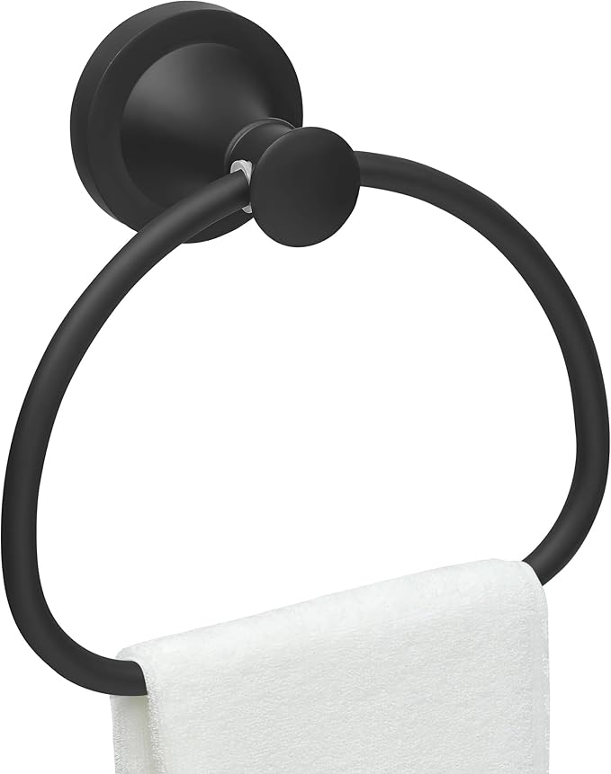 Black Bathroom Hand Towel Holder, Matte Black Towel Ring Holder, Wall Mounted Towel Rack Hanger Home Half Round Bathroom Hardware Accessory Modern
