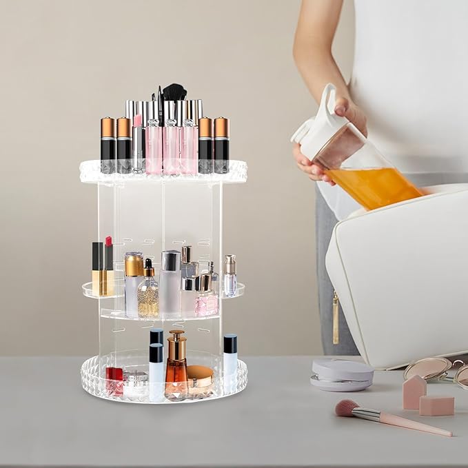 Acrylic Rotating Makeup Organizer, 360°Adjustable Cosmetic Spinning Holder Rack, Perfume Organizer, Spinning Makeup Stand for bedrooms, bathrooms