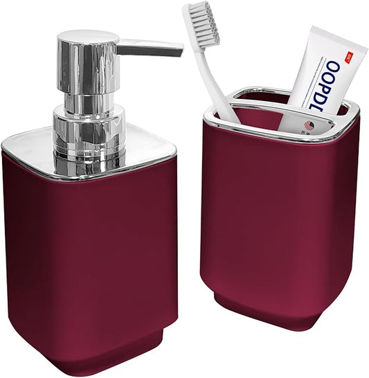 2Pack Burgundy Bathroom Accessories Set, Bohemian Bathroom Sink Set, Contain Soap Dispenser, Toothbrush Holder, Bathroom Toothbrush Holder Set