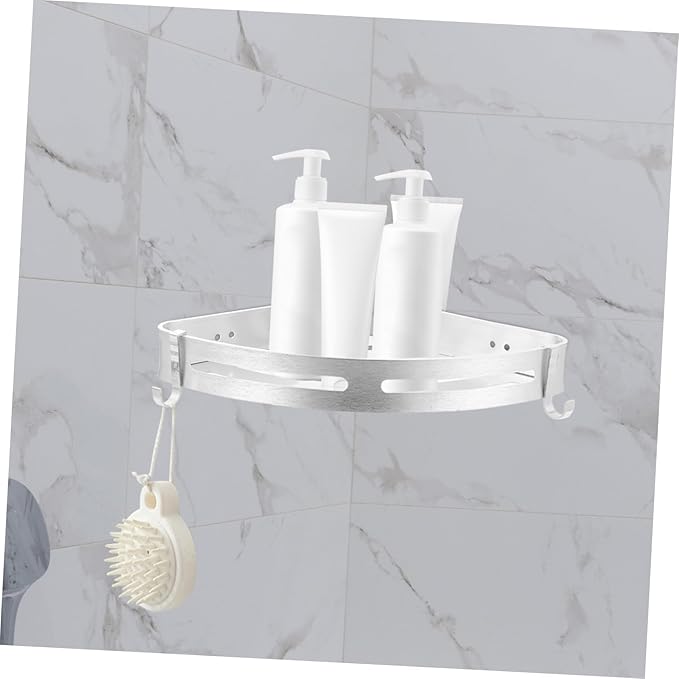 Unomor Punch-Free Wall-Mounted Storage Rack Triangle Space Aluminum Shelf for Bathroom Silver Easy Installation for Home Organization