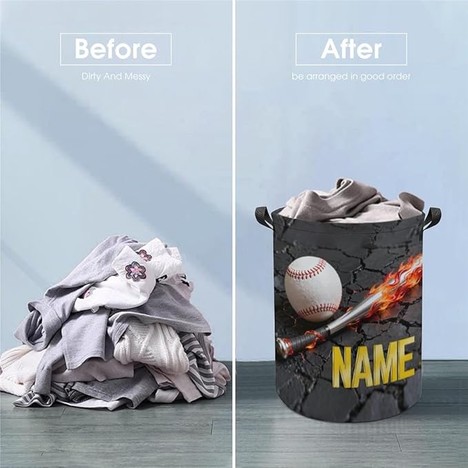 Personalized Baseball Laundry Hamper Custom Name Funny Dirty Clothes Laundry Basket Portable Storage Basket For Home Bathroom Family Baseball Lovers Xmas Birthday (style 1)