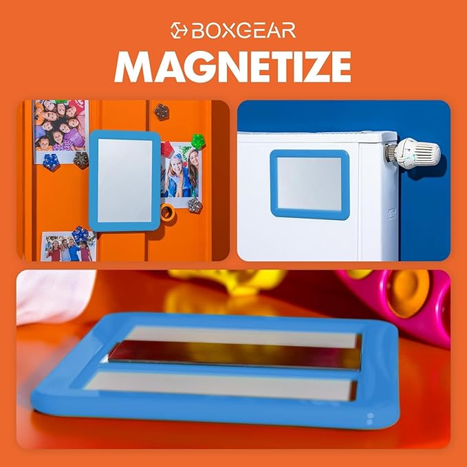 Boxgear Magnetic Locker Mirror - 5" x 7"- for School Locker, Bathroom, Household Refrigerator, Locker Accessory, Workshop Toolbox or Office Cabinet (Blue)