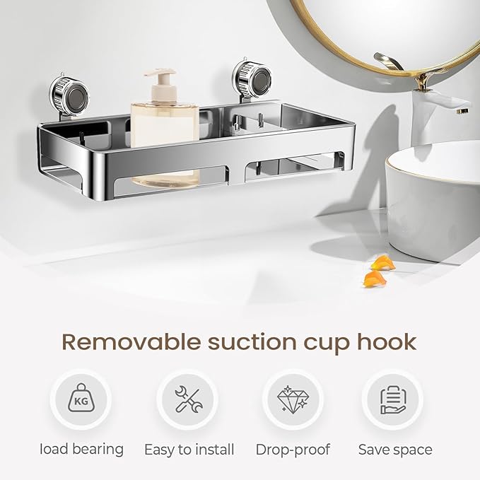 Bathroom Shelf Organizer - Suction Cup Wall Shelves, Rustproof Holder For Organization And Storage, Home Decor, Hotel, Dorm, Kitchen, Bedroom, Shampoo, Body Wash, Soap, Practical And Durable Storage S