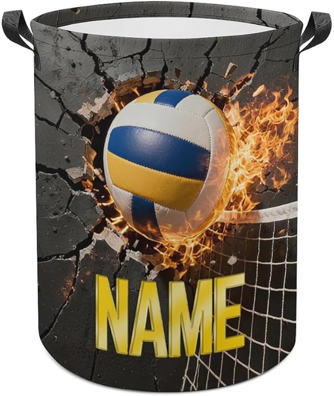 Personalized Volleyball Laundry Hamper Custom Name Funny Dirty Clothes Laundry Basket Portable Storage Basket For Home Bathroom Family Volleyball Lovers Xmas Birthday (style 16)