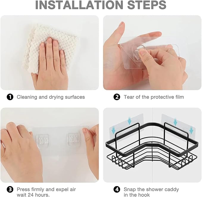 Package of 14, Replacement Hooks and Shelf Strips - No Drilling, Shower Organizer for Caddy, Basket and Rack Holders