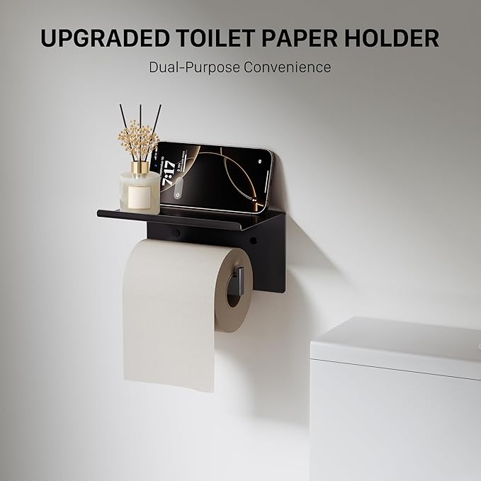 5-Piece 23.6 Inch Matte Black Bathroom Accessories Set, Bathroom Hardware Set, SUS304 Stainless Steel Bath Towel Bar Set, Toilet Paper Holder with Shelf, Towel Hooks, Towel Ring Wall Mounted