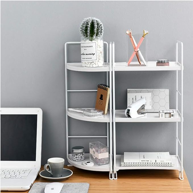WFF Corner Storage Rack, 3 Levels Open-Save Space-Multi-Purpose Household Organizer Suitable for Bathroom, Office, Bedroom, Living Room (Color : White, Size : Sector)