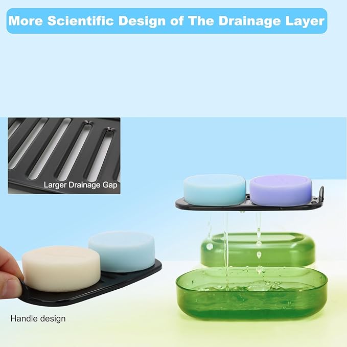 HAYSNA Solid Shampoo Bar Holder, Large Bar Soap Holder, Travel Soap Container, Soap Box with Draining Layer, Soap Case for Bathroom, Traveling, Gym, Camping (Green Style-1-Large)