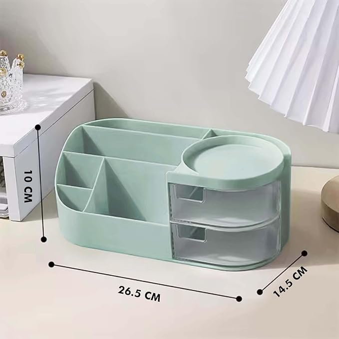 Makeup Organizer Stand Desk Storage Dressing Table Organiser Cosmetic Organizer Box Skin Care Table Bathroom Organiser Makeup Storage Box Makeup Vanity with Transparent Drawer(Green)
