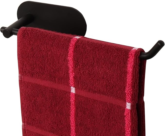 TocTen Hand Towel Holder, No Drilling Stick on Wall Towel Bar, SUS 304 Stainless Steel Towel Rod, Strong Self Adhesive Towel Rack/Hanger for Bathroom Kitchen (Matte Black)