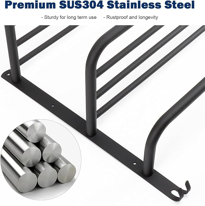 NearMoon Bathroom Towel Rack, 3-Tier Towel Holder with Hooks, SUS304 Stainless Steel Towel Hanger, Wall Mounted Towel Shelf Storage, Bathroom Accessories (22 Inch, Matte Black)